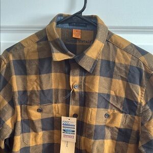 Taylor Vintage Yellow and Black Plaid Flannel Button Down Shirt NWT